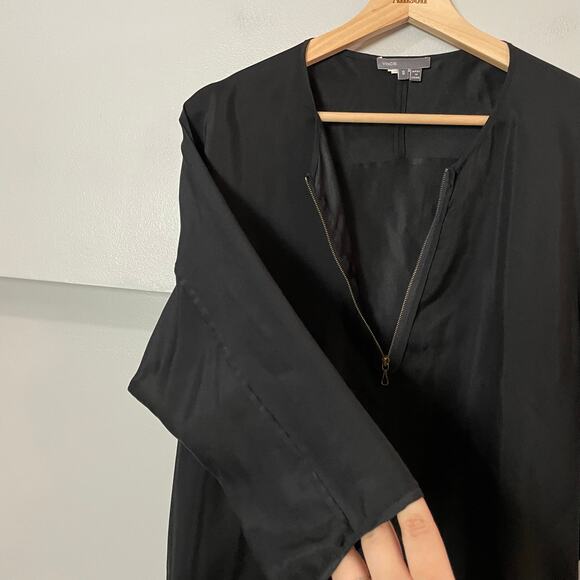 Vince 100% Silk Black Dolman Sleeve Blouse Zipper SZ Small Business Classic - Picture 6 of 10
